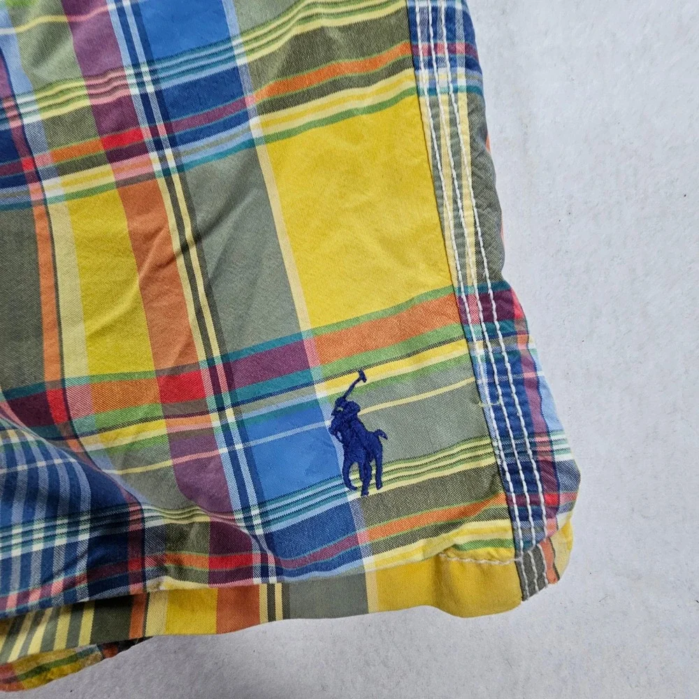 Polo Ralph Lauren Men XXL Yellow Plaid Swim Trunks Board Shorts Mesh Lined Cargo